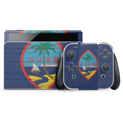 Guam Flag Dark Wood Nintendo Skins